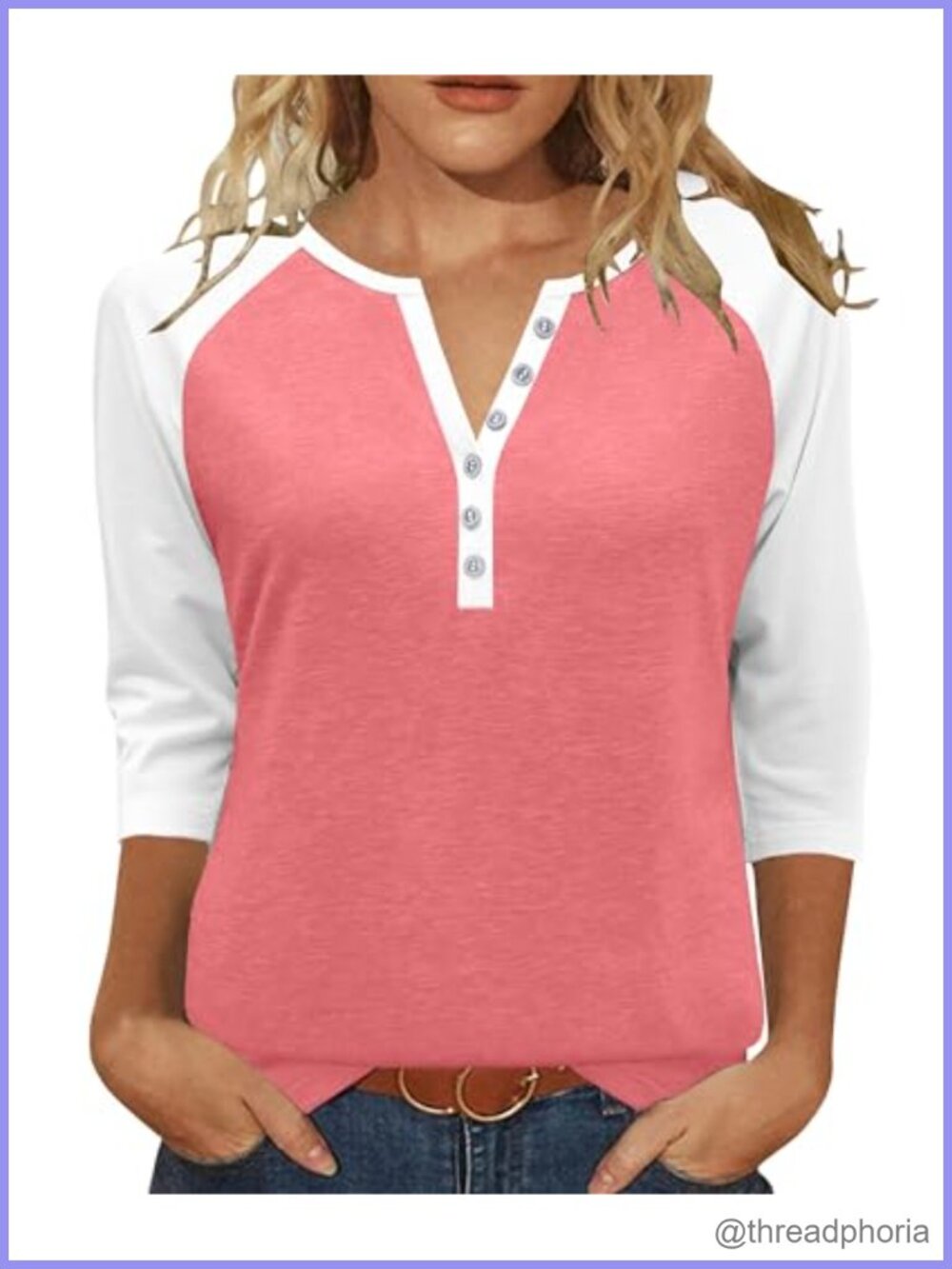 Heymiss Women's 3/4 Sleeve V-Neck Button Up Tunic Blouse Casual Summer Top